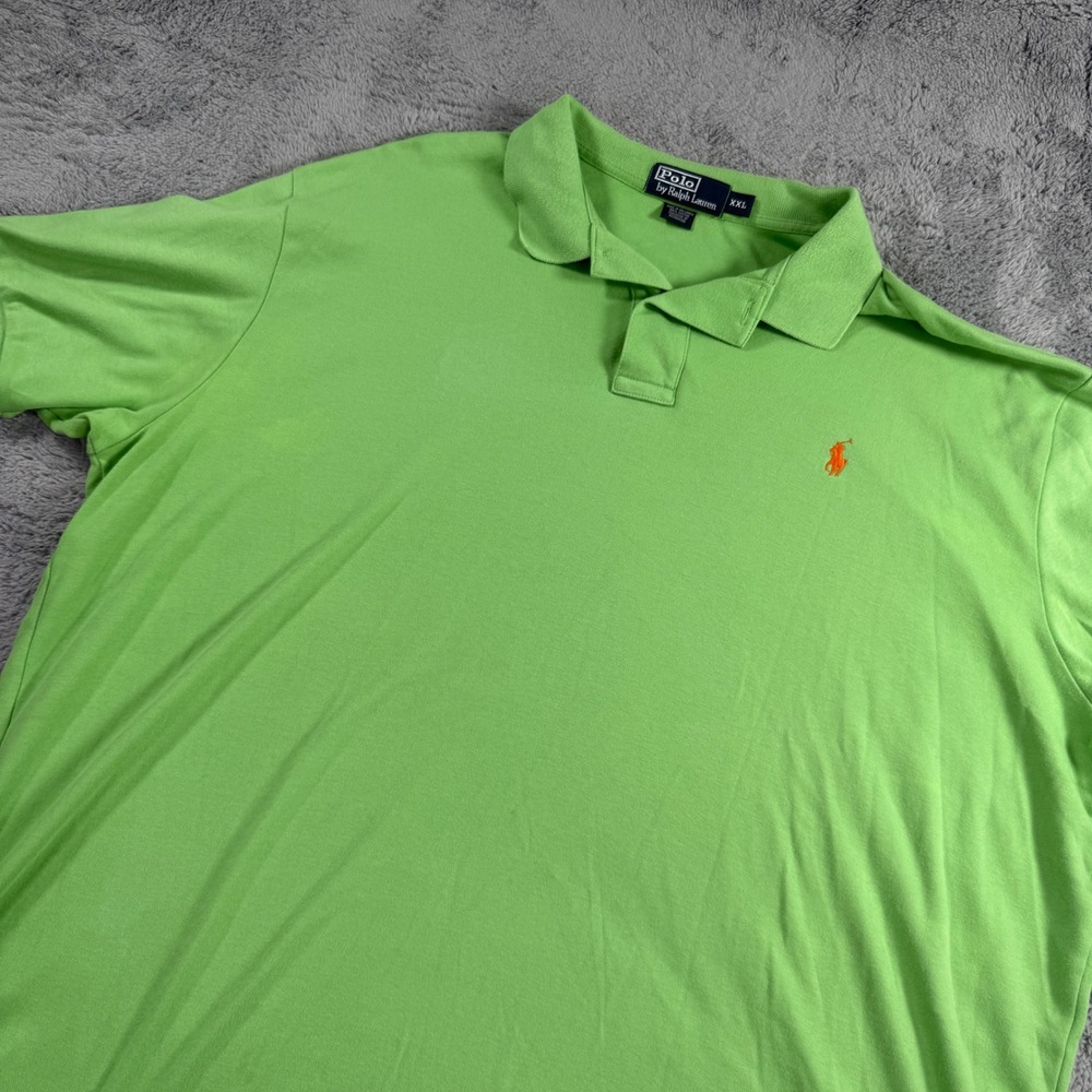 Polo Ralph Lauren Mens XXL Lime Green Short Sleeve Pique Polo Shirt Orange Pony